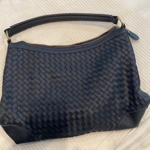 Navy blue woven leather handbag. Gorgeous!